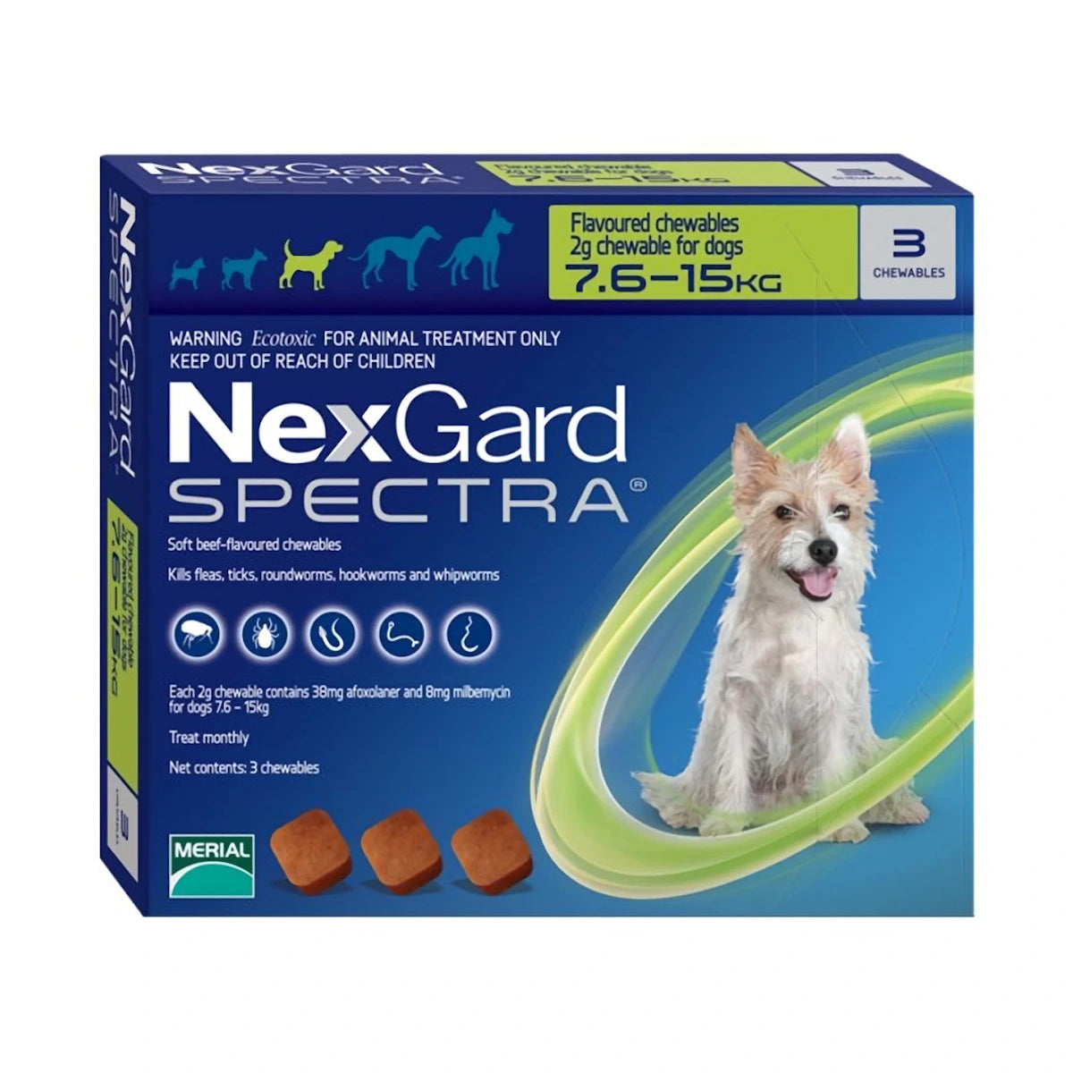 NexGard SPECTRA Chewable Tablets for Medium Dogs 7.6kg 15kg MyPetsVet